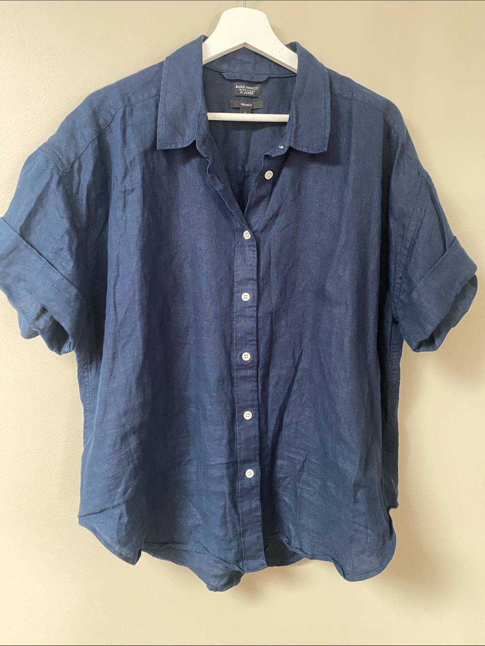 J Crew Captaine Linen Shirt Navy blue Button Baird McNutt Women's BY693